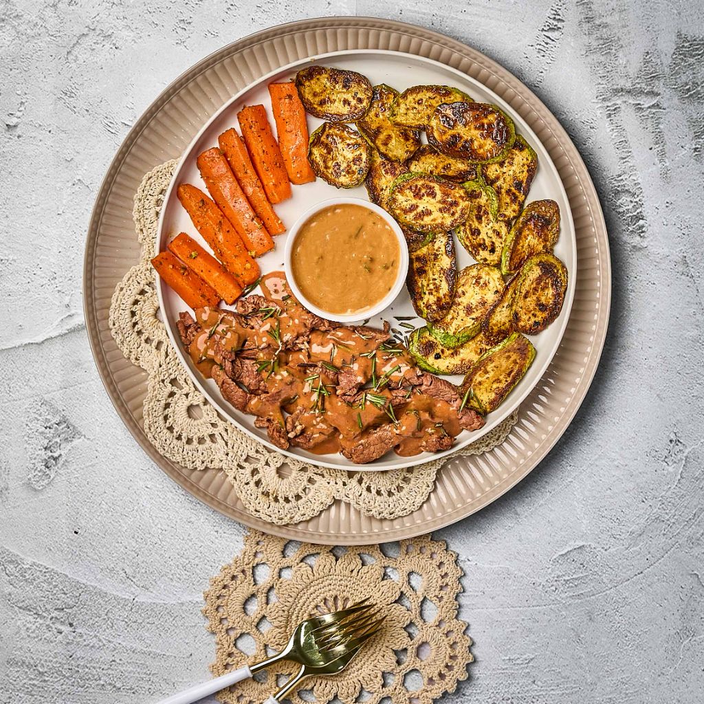 ستيك بالخضار المشوية